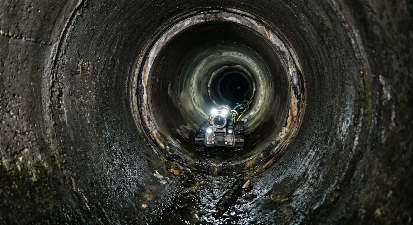 Robotic sewer camera inspecting pipe interior for Sewer Line Cleaning in Watertown